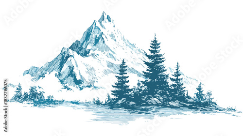 Mountain Drawing with Mountain Picture - Illustration for Graphic Design Projects