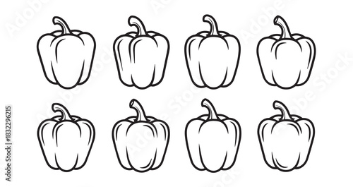 Sweet Pepper icon 6 pec set black line art