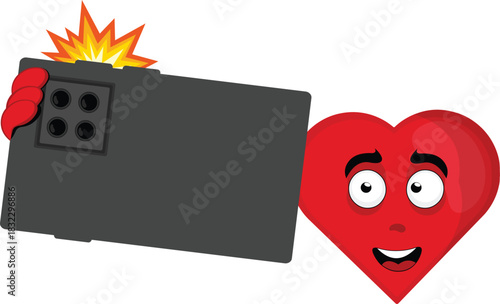 vector illustration emoticon character heart cartoon, doing a selfie photo with mobile phone or smartphone
