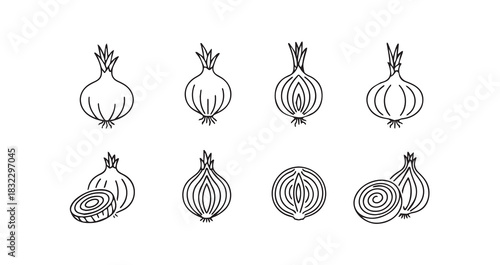 Onion icon 6 pec set black line art