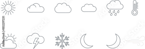 Weather forecast outline icons set. simple meteorology symbols collection for climate prediction applications and web design elements. Vector