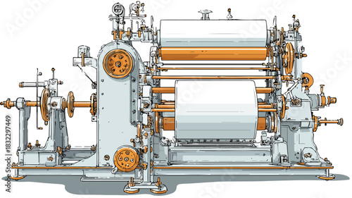 Industrial Machine with Large Metal Component Vector Illustration