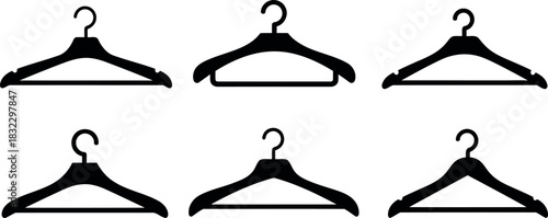 Silhouette of six hangers isolated on transparent background