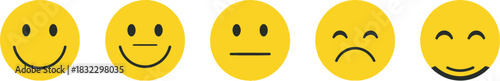 Collection of yellow emoticon faces depicting a range of emotions from happy to neutral to sad feedback survey icons Vector