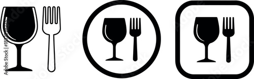 Wine glass and fork icon set restaurant symbol