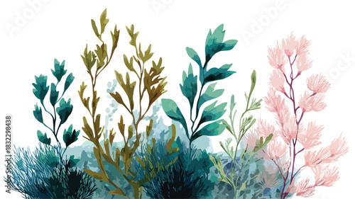Vibrant Seaweed Painting Image with Lush Plant Composition