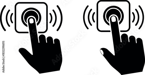 Ringing doorbell hand gesture black silhouette isolated on transparent background