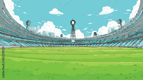 Vibrant Stadium with Lush Green Field Background for Sports Events Marketing