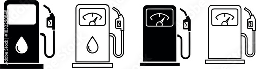Gas pump icons set black and white isolated on transparent background