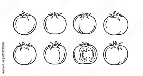 Tomato icon 6 pec set black line art