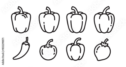 Sweet Pepper icon 6 pec set black line art