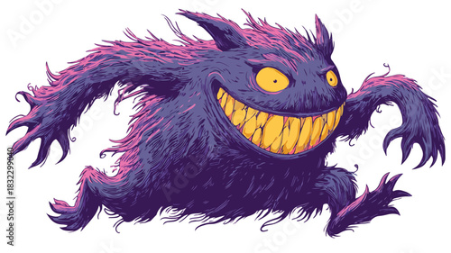 Vibrant Purple Monster with Bright Yellow Eyes and Teeth Showing