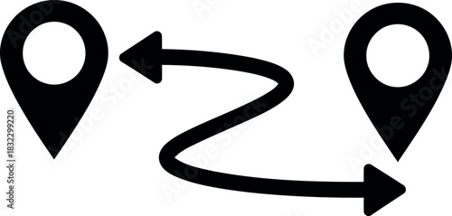 Route between two locations isolated on transparent background