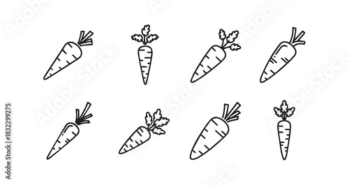 Carrot icon 6 pec set black line art