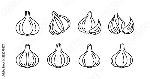 Garlic icon 6 pec set black line art