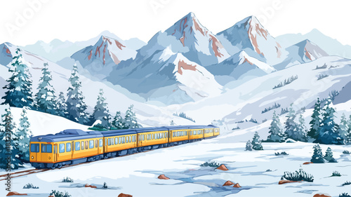 Snow Covered Mountain Train Travel Adventure Landscape View