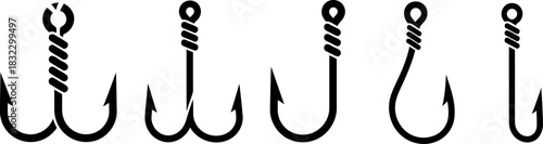 Fishing hooks line art vector illustration isolated on transparent background