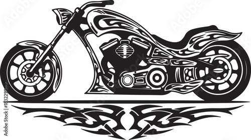 Custom motorcycle with tribal flames perfect for biker or chopper themes in vector