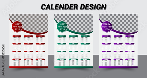 Printable Wall Calendar Layout Design – Modern Vector Calendar for Print & Digital Use	
