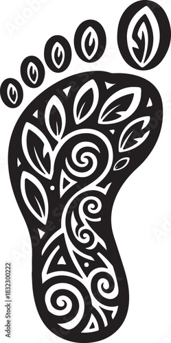 Foot print barefoot decorative ornament vector black and white art
