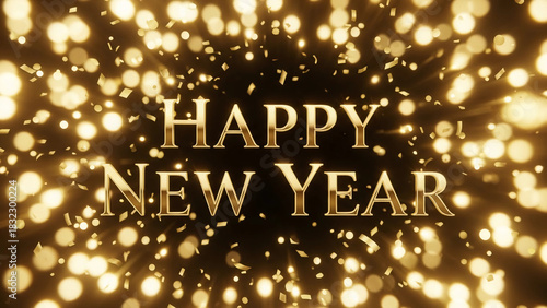 Happy New Year Celebration with Golden Confetti