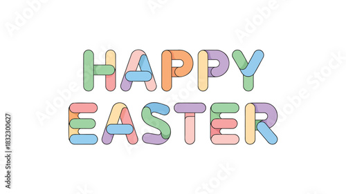 Happy easter greeting with colorful pastel letters and a clean white background for celebration