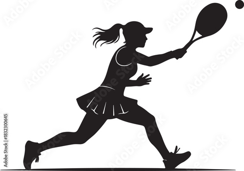 Tennis player silhouette vector illustration running to hit the ball and sport concept
