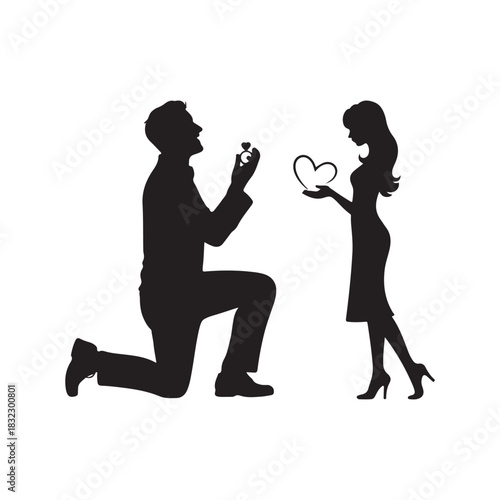 a romantic moment unfolds as a man proposes to a woman forming a heart shape silhouette