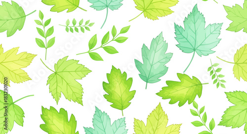 Vibrant watercolor leaves dance across a crisp white canvas, perfect for adding a touch of nature to your designs and bringing a fresh spring feel