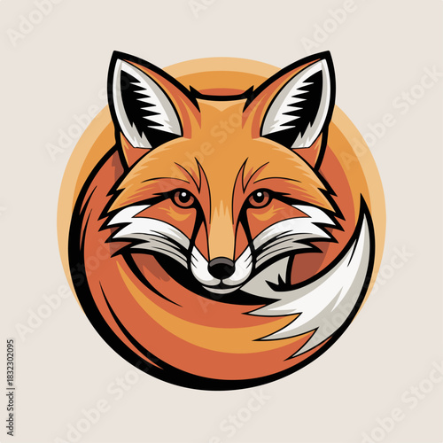 Fox head in warm circular emblem, sly vulpine mascot logo with orange gradient, modern wildlife team crest vector for branding and apparel