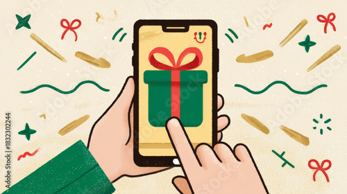 Colorful cartoon gift icon displayed on smartphone screen during festive season