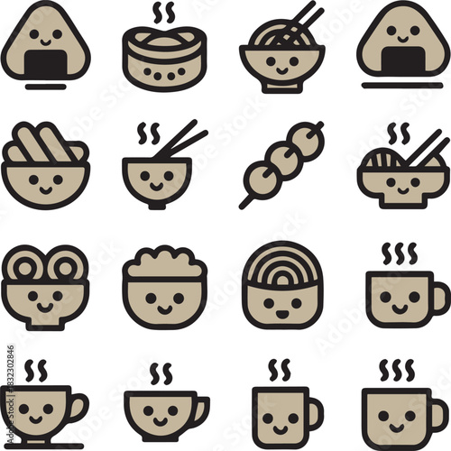 Kawaii Japanese Food Icon Vector Pack: Cute Cafe and Snack Graphics