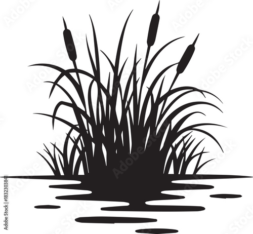 Reeds and Cattails Silhouette Vector Illustration