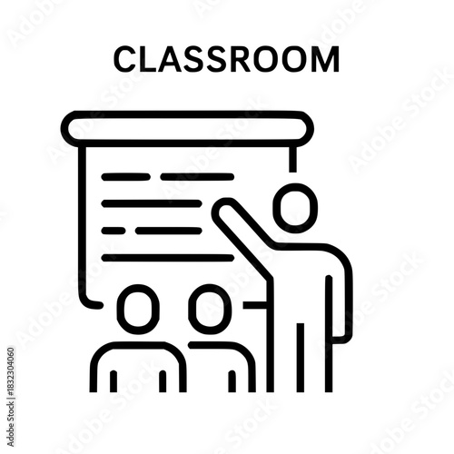 Classroom presentation with teacher and students outline icon
