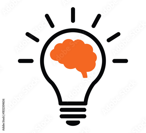 Lightbulb with a brain inside represents a new idea or inspiration.