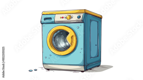 Modern Blue Washing Machine with Yellow Button for Laundry Appliance Ads