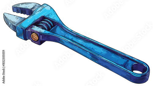 Blue Wrench with Handle and Top Vector for Professional Use
