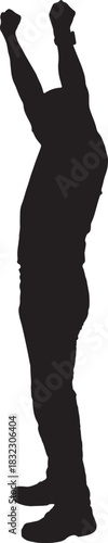 vector,silhouette of a side view of  man with amrs raised