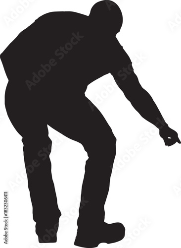 vector,silhouette of back view of man pointing finger down and looking down