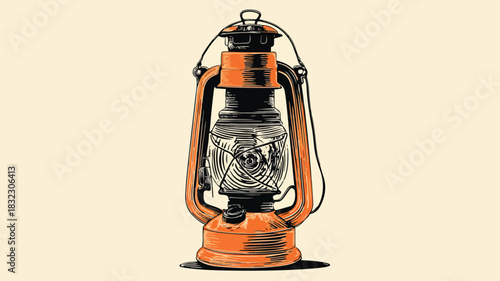 Elegant Lantern with Black and Orange Design Vector Illustration