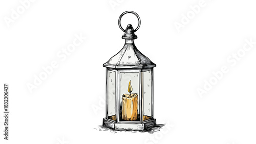 Elegant Lantern with Illuminated Candle Vector Drawing for Creative Projects