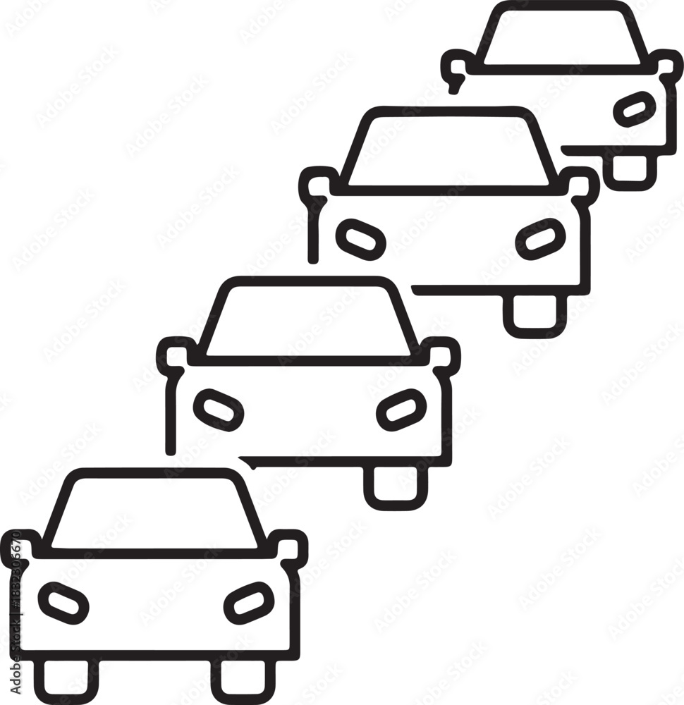 Obraz premium Diagonal line art illustration of multiple cars forming a traffic congestion queue