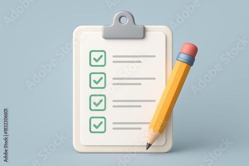 White clipboard with checklist and pencil Planning task management productivity and education concept Vector illustration