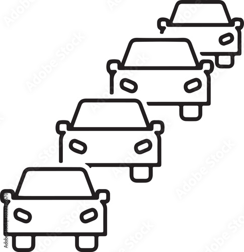 Diagonal line art illustration of multiple cars forming a traffic congestion queue