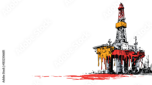 Oil Rig with Dripping Oil Vector Drawing for Industrial Design Projects