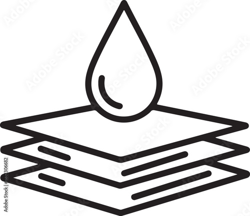 Abstract illustration of waterproof material layers with a prominent water drop element
