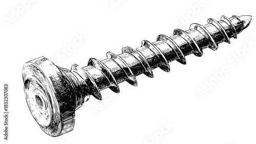 Detailed Vector Drawing of Silver Cap Screw with Outline for Engineering Projects
