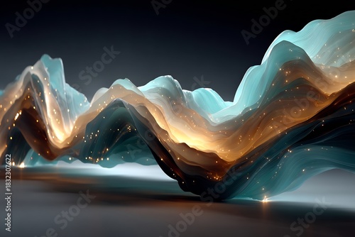 Abstract wave background with light blue and gold color gradient design art