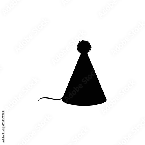 Simple black silhouette of a party hat with a pompom