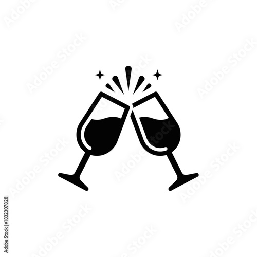 Filled black icon of clinking glasses for a toast